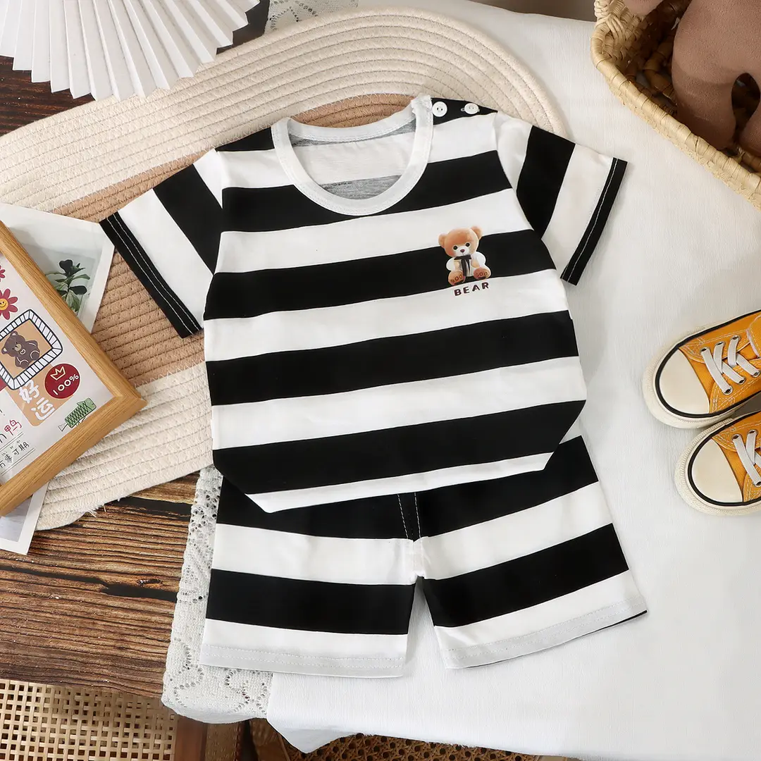 Kids Striped Cotton Suit Black White 2-5Yr