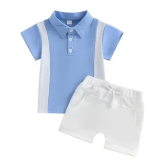 Blue White Colorblock T-Shirt & Shorts Set for Kids 6-12M
