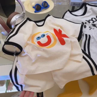 Off-White Korean Short Sleeve T-Shirt for Kids