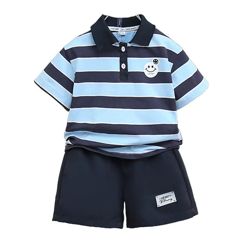 Kids Striped Polo Shorts Set Navy Yellow - Image 5