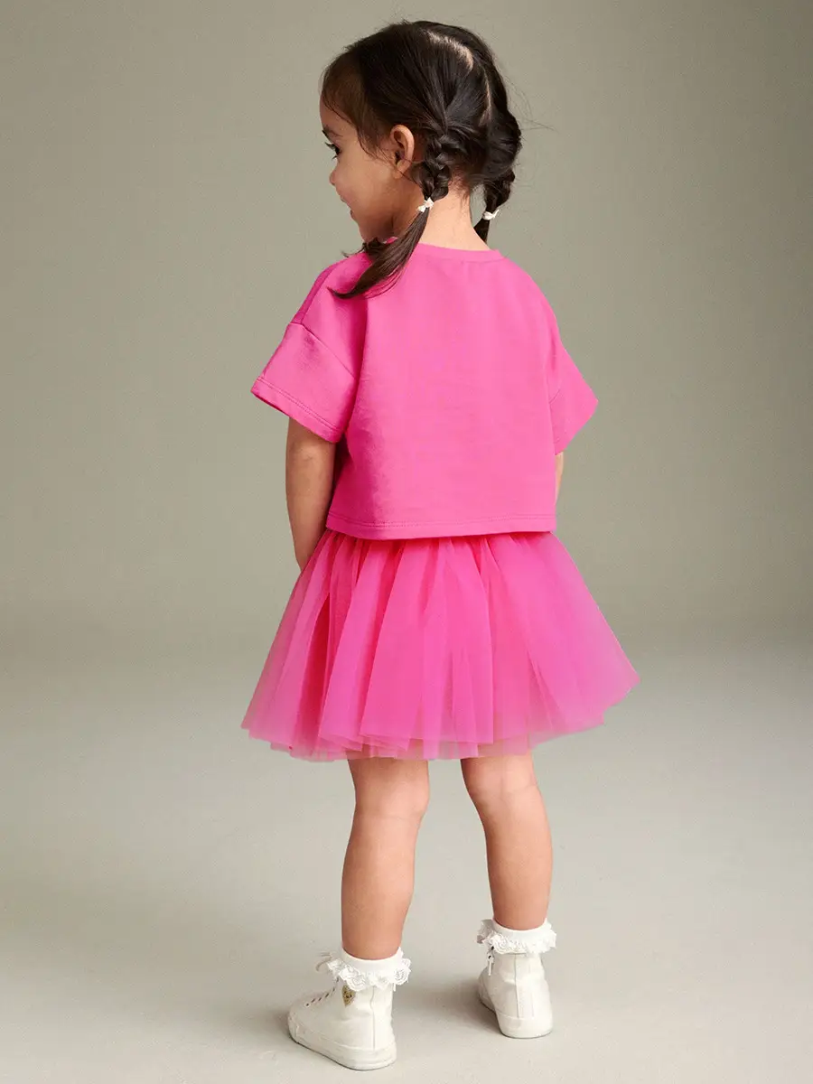 Pink Ballet Print Tulle Skirt Set for Girls - Image 2