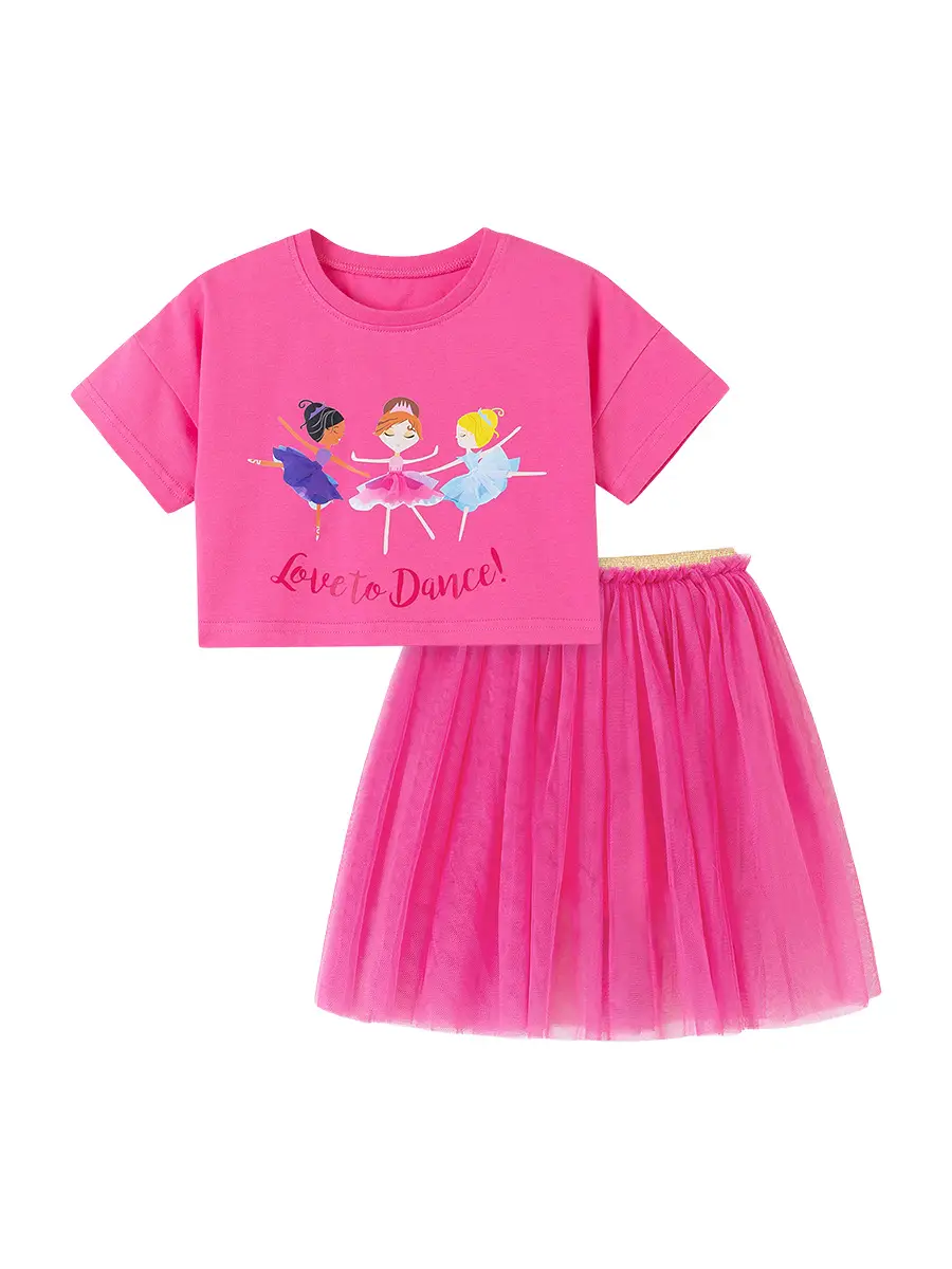 Pink Ballet Print Tulle Skirt Set for Girls - Image 5
