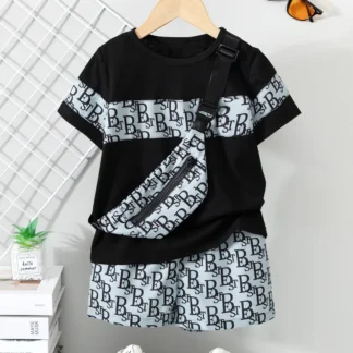 Kids Printed 3-Piece Summer Outfit Set with Bag