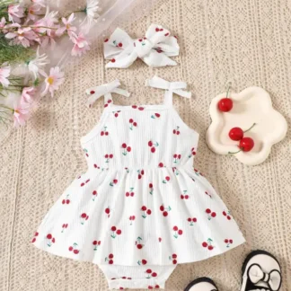 Baby Cherry Dress with Headband & Bow Shoes