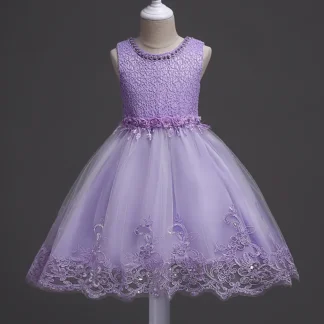 Lavender Princess Dress for Girls with Lace & Beading
