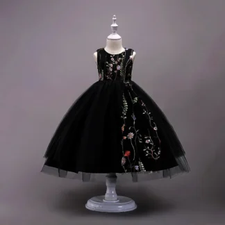 Black Mesh Floral Embroidered Tutu Dress for Girls