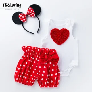 Baby Minnie Mouse Set White Heart Top Red Polka Dot Shorts