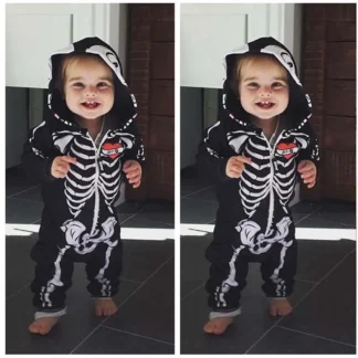 Kids Hooded Skeleton Suit Halloween Party Wear