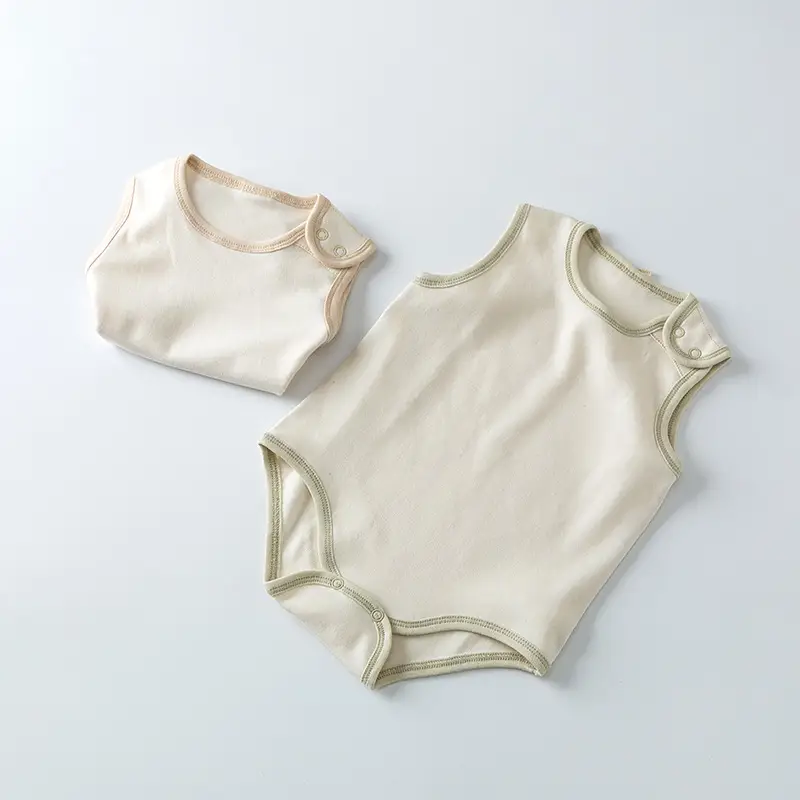 Sleeveless Cotton Baby Suit Cream White - Image 2