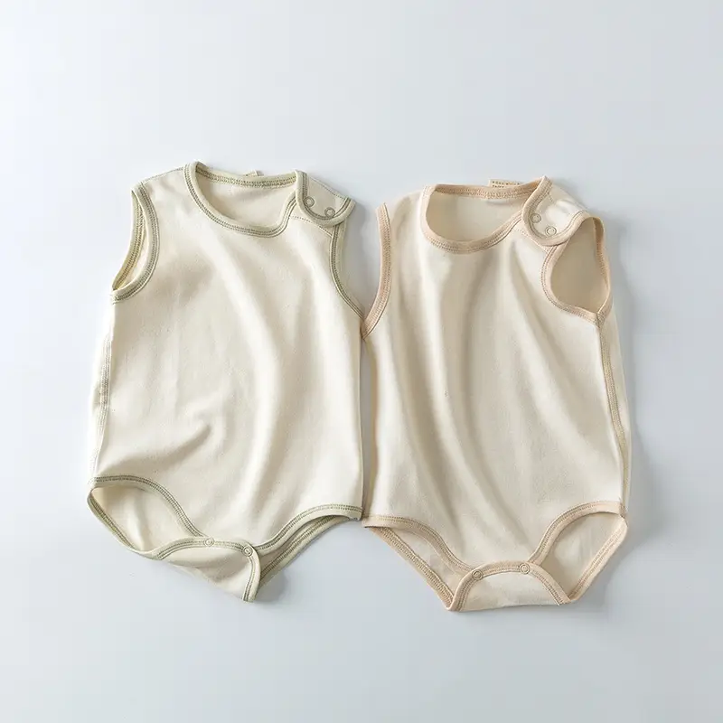 Sleeveless Cotton Baby Suit Cream White - Image 3