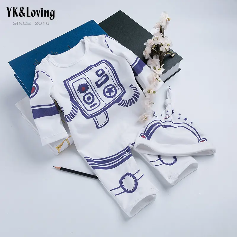 Astronaut Baby Jumpsuit White Blue Set with Hat - Image 2