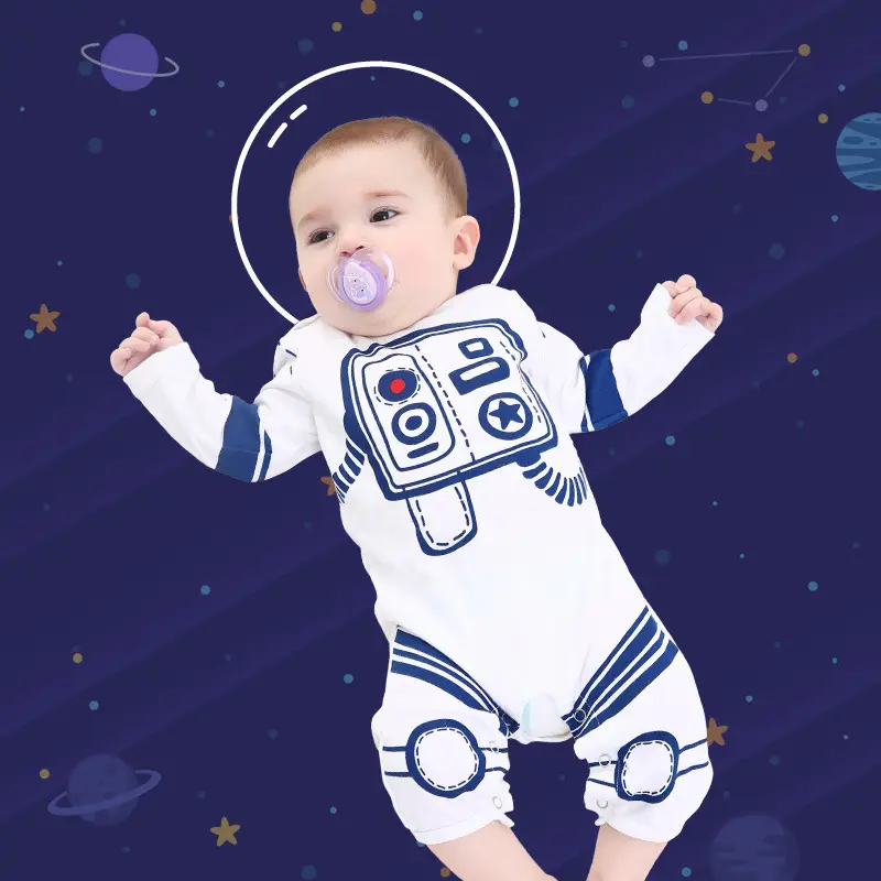 Astronaut Baby Jumpsuit White Blue Set with Hat - Image 3
