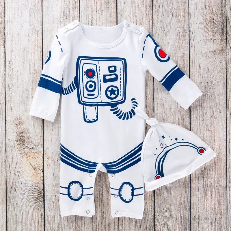 Astronaut Baby Jumpsuit White Blue Set with Hat - Image 4