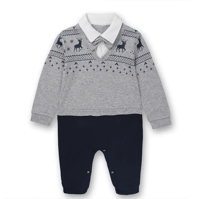 Baby Jumpsuits Set Navy Grey White Collar Bow Tie - Image 3