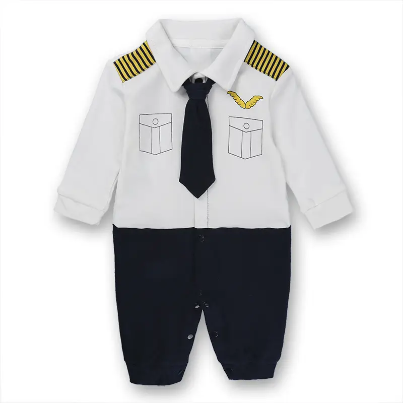 Baby Jumpsuits Set Navy Grey White Collar Bow Tie - Image 4