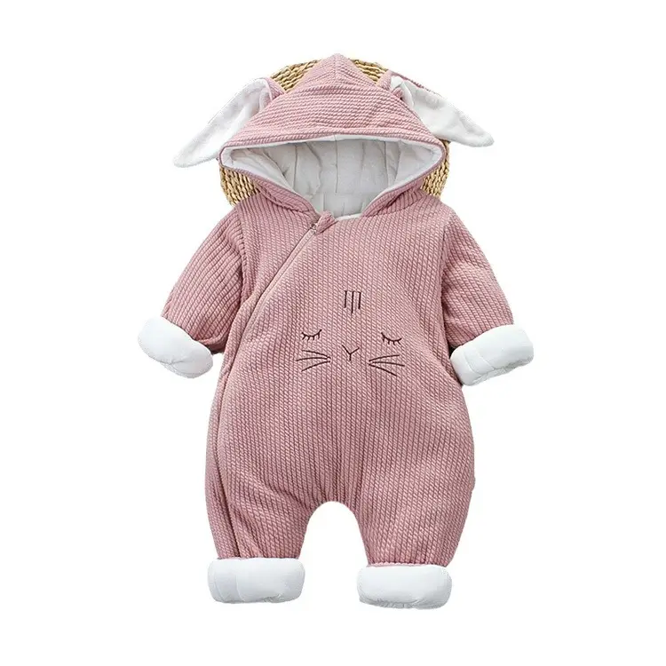 Newborn Rabbit Hooded Pink Winter Jumpsuit for Baby - Image 5