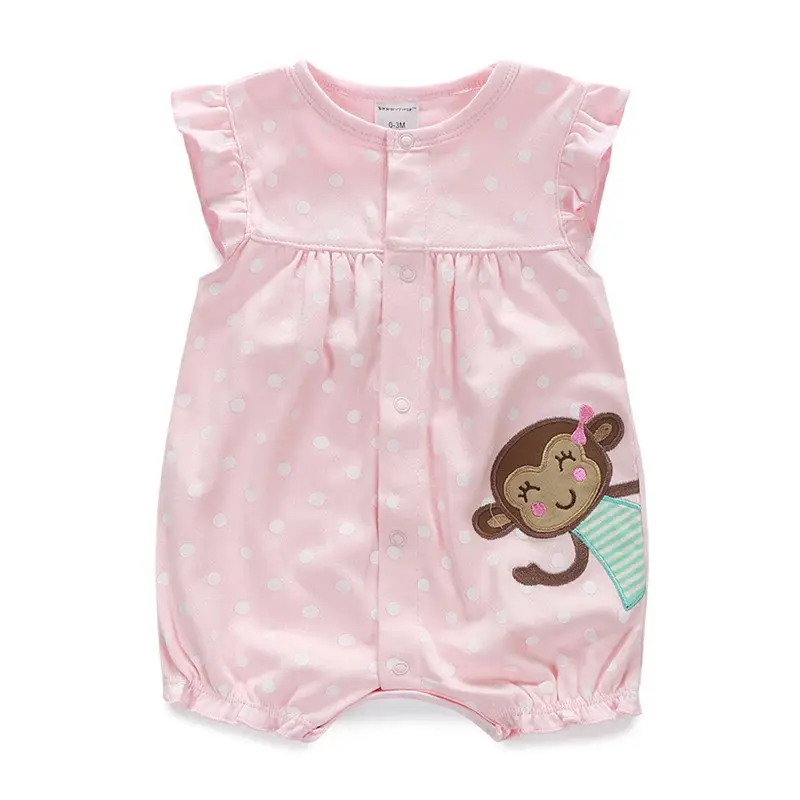 Baby Romper Pink Cotton Summer Wear with Animal Embroidery - Image 2