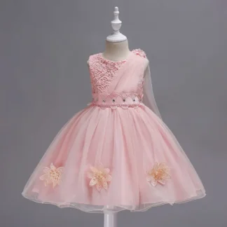 Pink Lace Floral Mesh Dress for Girls