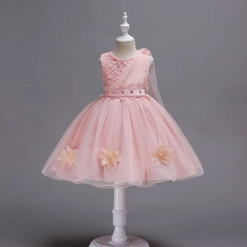 Red 3D Floral Mesh Dress for Girls Wedding Party - Image 3