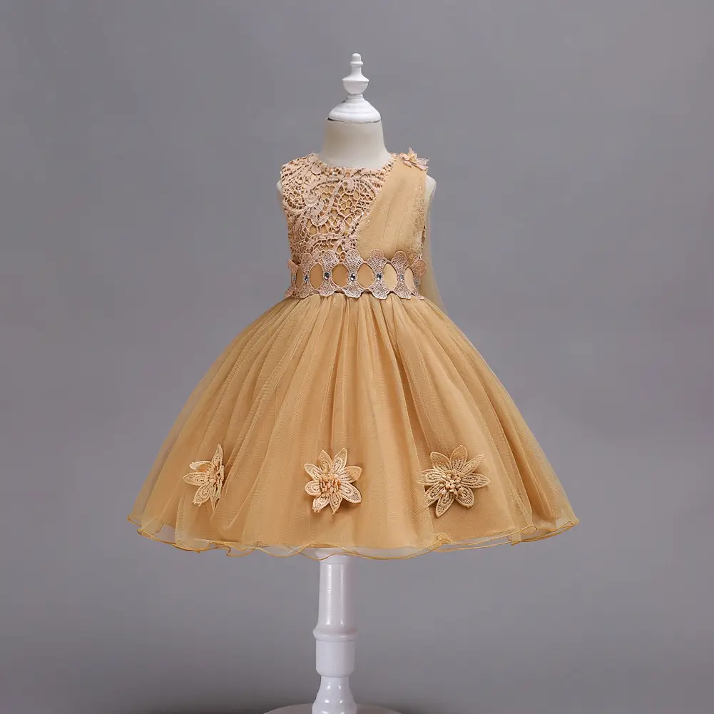 Red 3D Floral Mesh Dress for Girls Wedding Party - Image 4