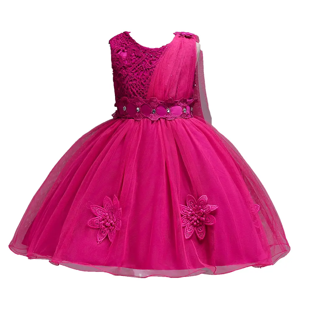 Red 3D Floral Mesh Dress for Girls Wedding Party - Image 5