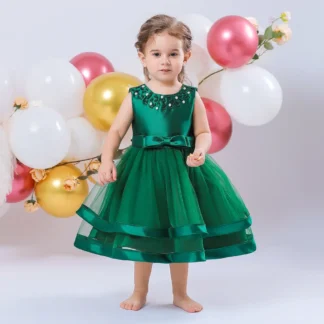 Green Princess Bow Tulle Dress for Girls