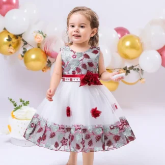 Princess Dress Red Silver Embroidered Tulle Skirt 2-5 Years