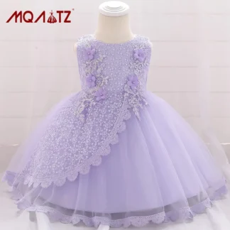 Light Purple 3D Floral Lace Tulle Dress for Girls