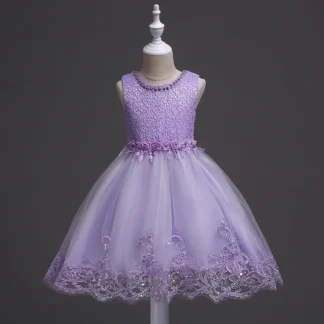Lavender Sequin Tulle Dress for Girls Wedding Party Wear