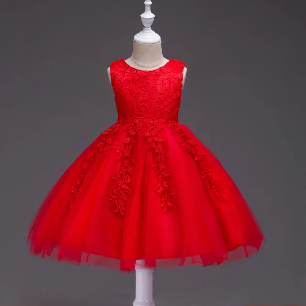 Red Lace Tulle Skirt Dress for Girls Wedding Party