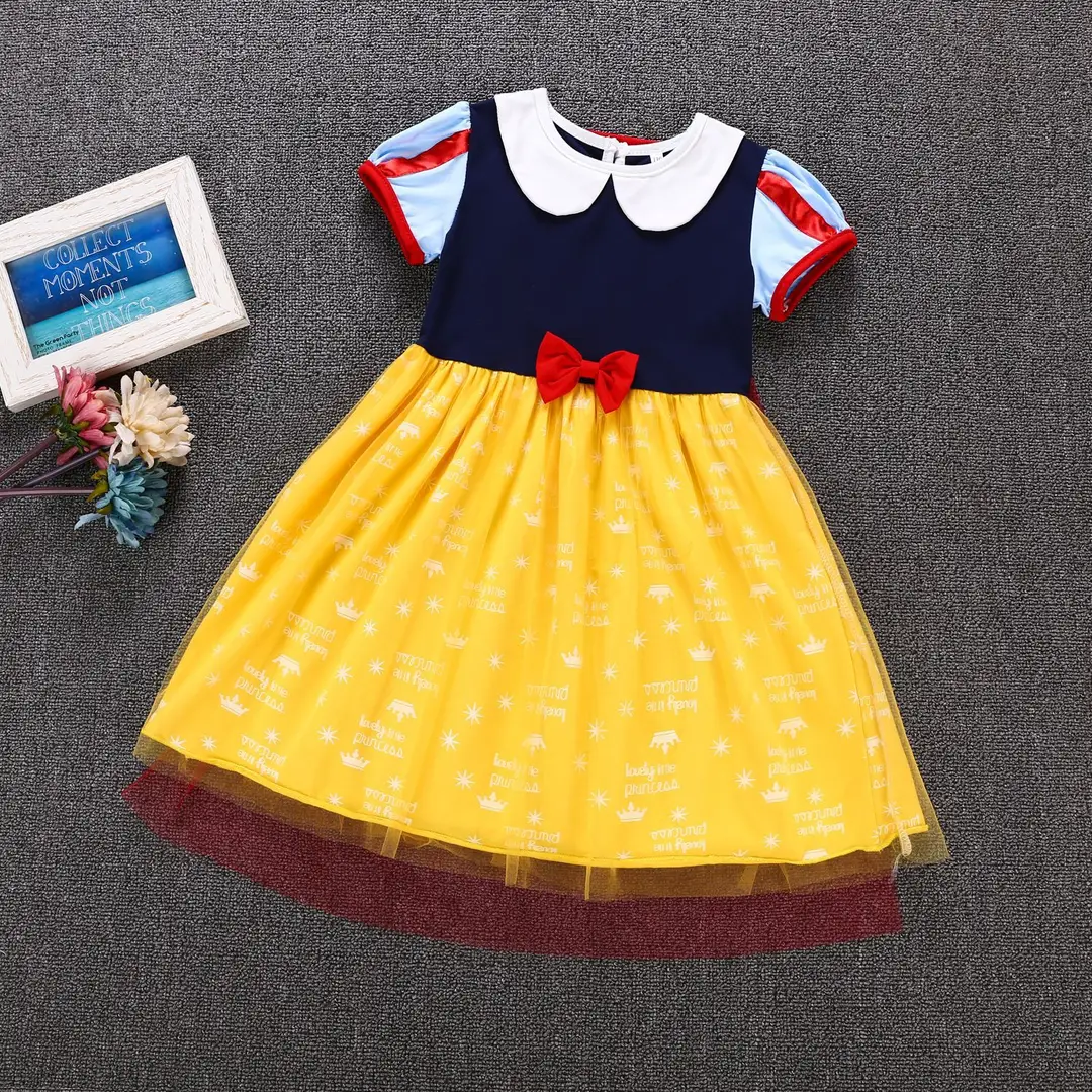 Snow White Princess Dress for Girls Yellow Tulle Summer Wear - Image 2