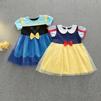 Kids Tulle Bow Dresses Blue Yellow 2-Piece Set