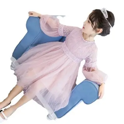 Pakistani Girl Long Sleeve Tulle Dress Beige - Image 5