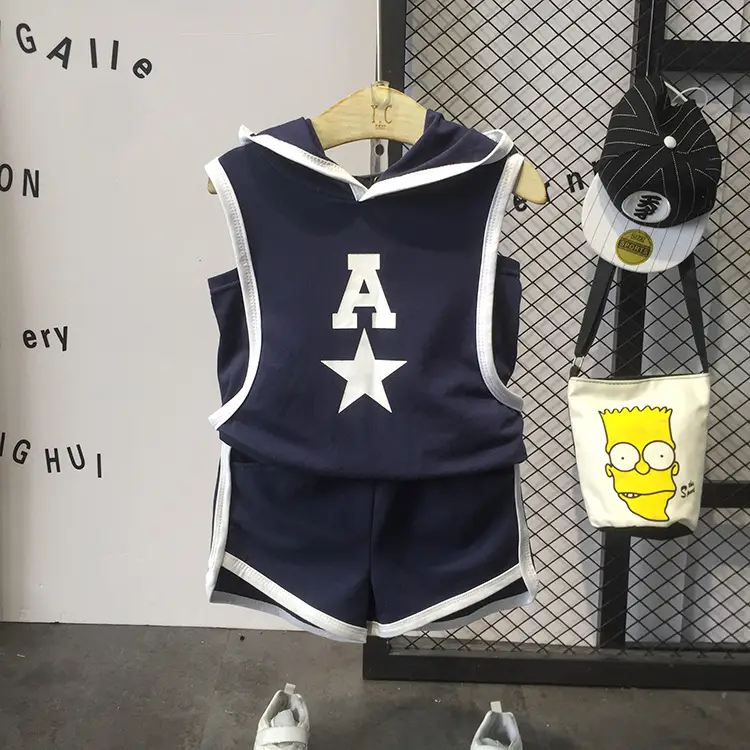 Kids Sleeveless Hooded Vest Short Navy White Star - Image 3
