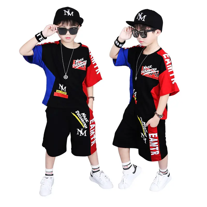 Kids Korean Graphic Shorts & Tee Set Black Red Blue Medium - Image 4