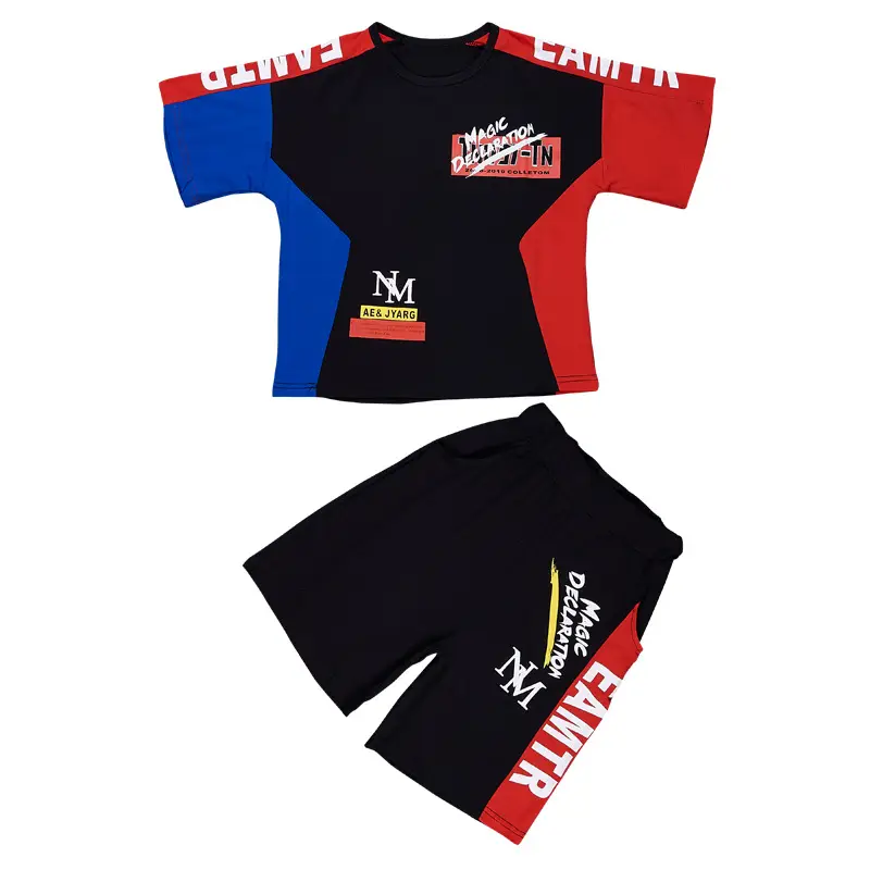 Kids Korean Graphic Shorts & Tee Set Black Red Blue Medium - Image 5