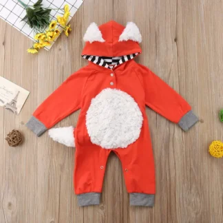 Faux Fur Fox T-Shirt Orange Kids Hooded Jump Suit