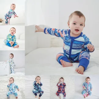 Baby Jumpsuit Blue Striped Double Zipper 2 Years
