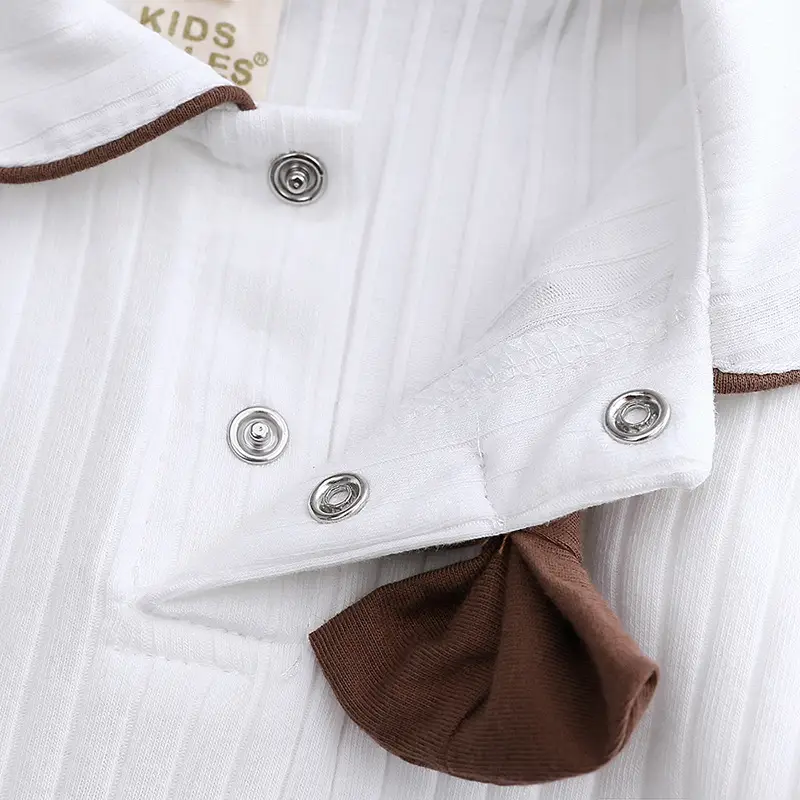 Baby Bow Tie Cotton Jumpsuit White Brown - Image 3