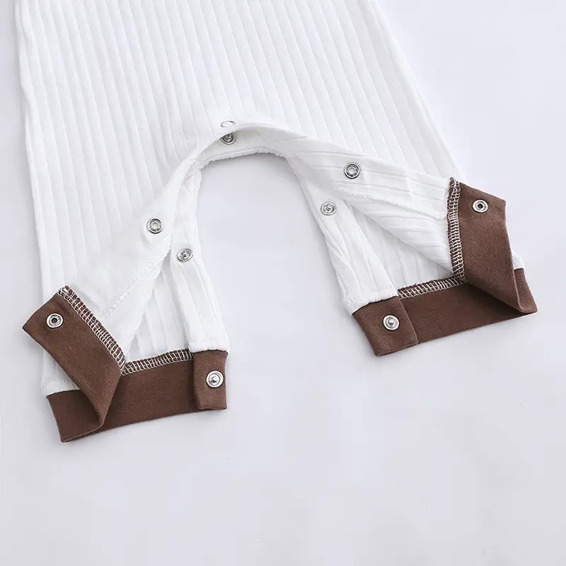 Baby Bow Tie Cotton Jumpsuit White Brown - Image 4