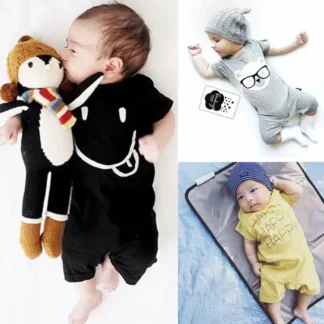 Baby Jumpsuit Black Short Sleeve Soft Breathable