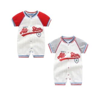 Baby Baseball Pajamas All Star Red Grey Pinstripe