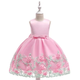 Pink 3D Floral Princess Dress for Girls