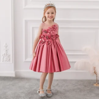 Princess 3D Rose Dress Pink Sleeveless Mesh