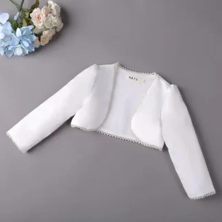 White Pearl Trim Shawl for Kids Wedding Party Wear