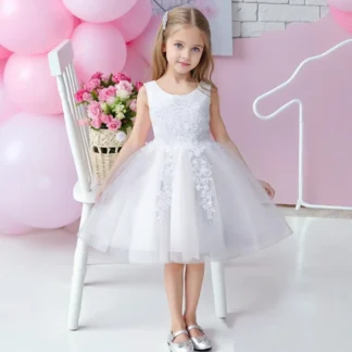 White Lace Tulle Princess Dress for Girls 4-6Yrs