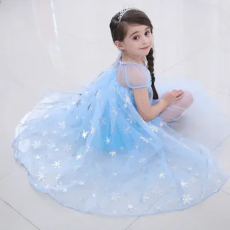 Light Blue Elsa Snowflake Embroidered Girls Dress