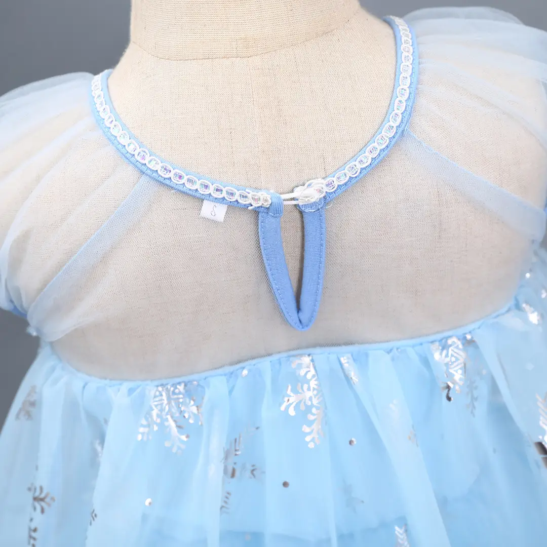 Light Blue Elsa Snowflake Embroidered Girls Dress - Image 4