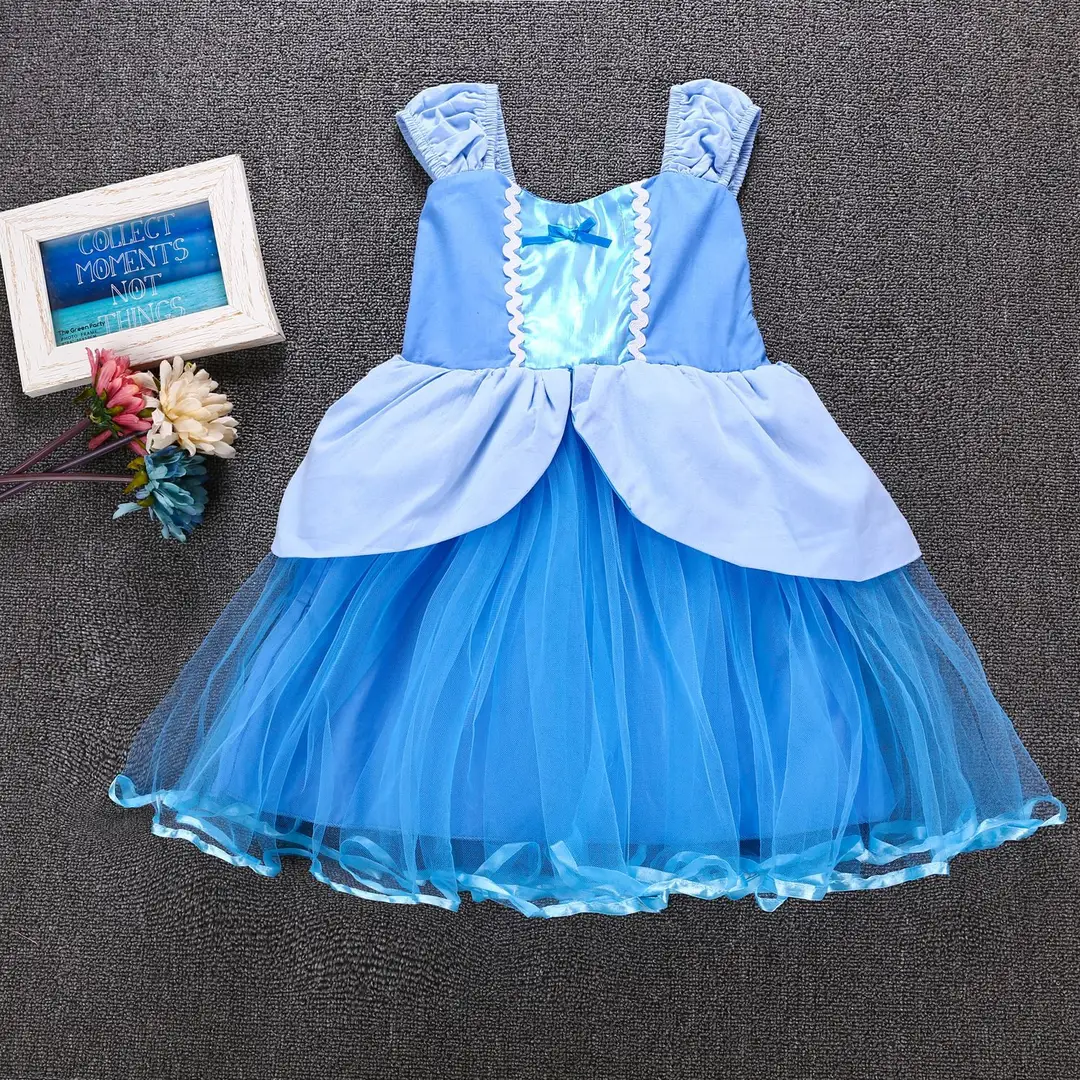 Cinderella Princess Blue Tulle Dress for Girls - Image 4