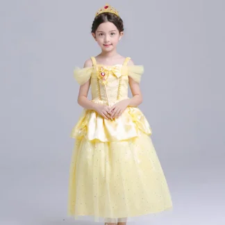 Belle Princess Dress Yellow Tulle Skirt Kids Party Wear